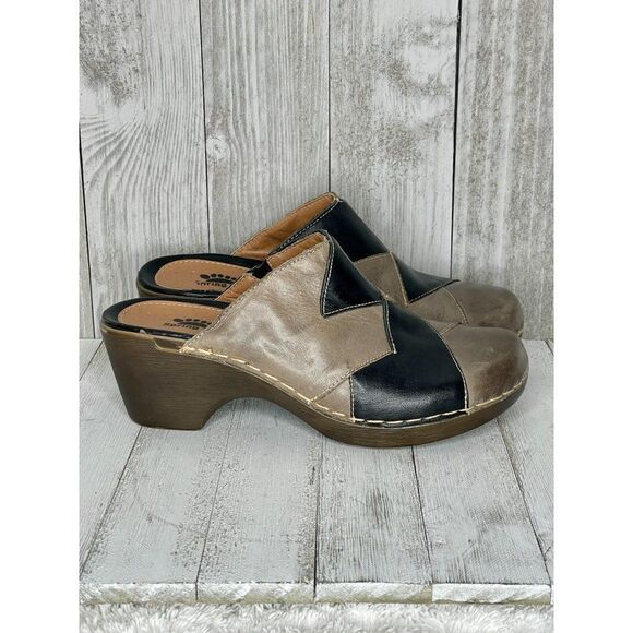 Vintage Spring Step Leather Two Tone Patchwork Clogs Size 37 - Picture 3 of 11